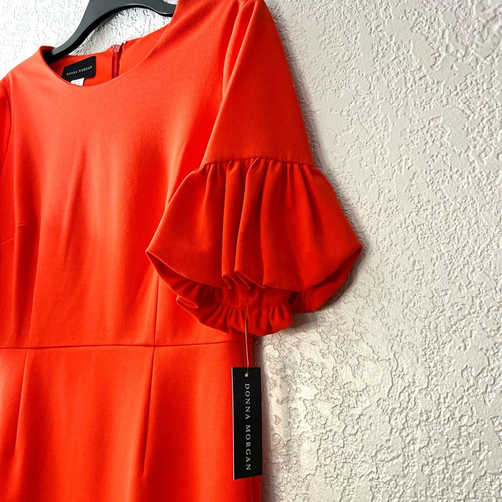 Donna Morgan Red Shift Dress Puff Sleeve Knee Length Elegant Work Cocktail 10 - Picture 6 of 9